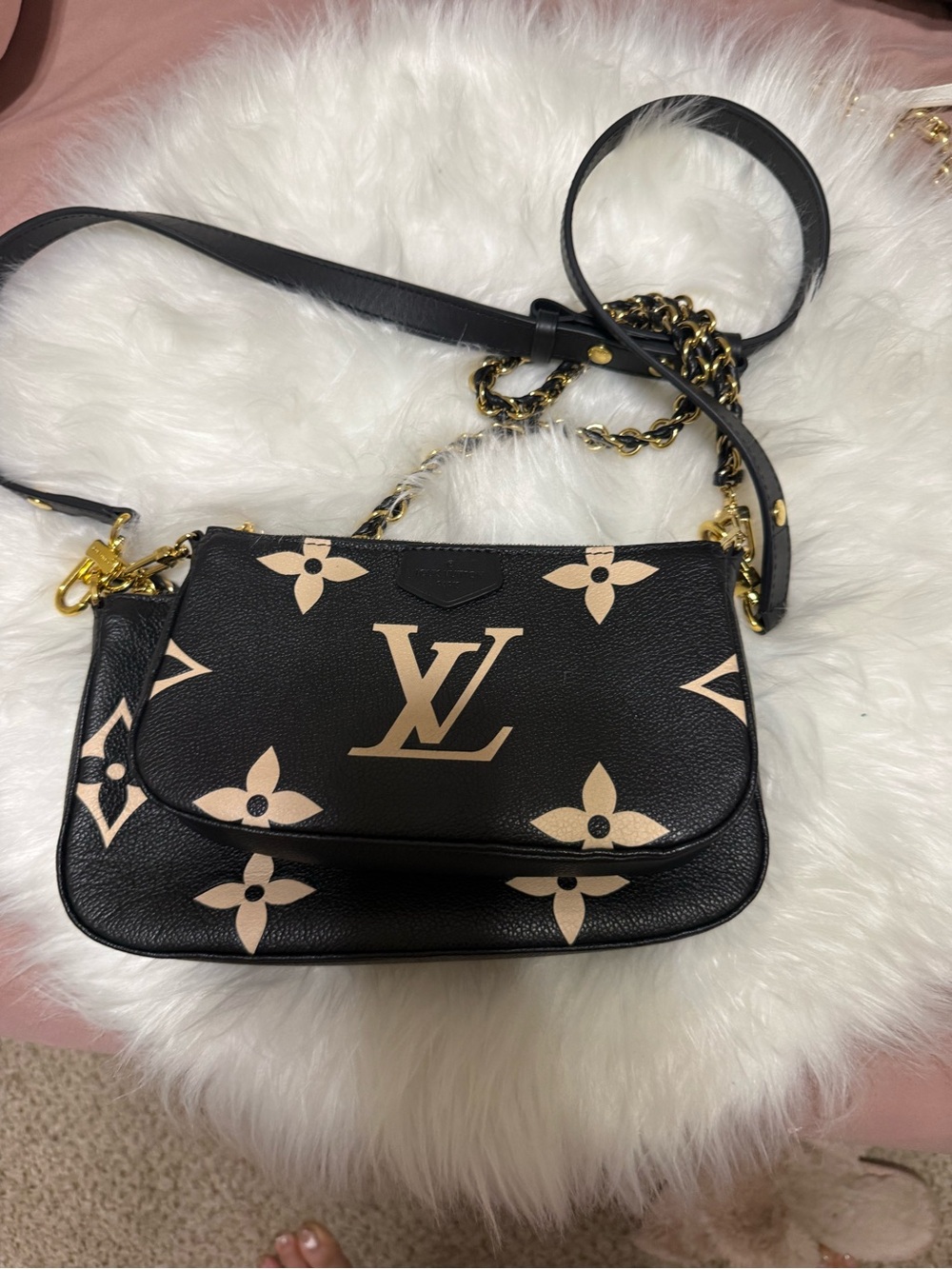 Louis Vuitton Black & Beige Monogram Chain Crossbody